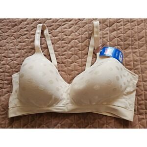 NWT Hanes Comfort Flex Fit Beige Wireless Bra With Polka Dots, Plus Size 3XL